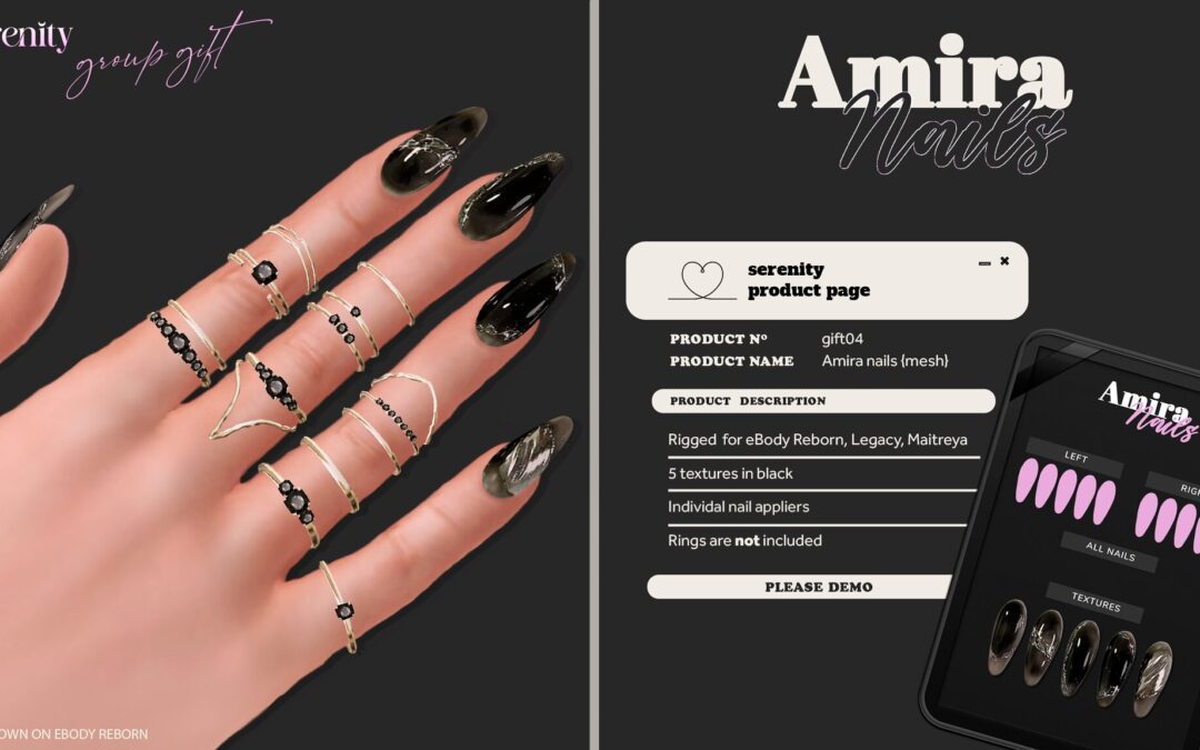 New Group Gift: A Virtual Style Explosion with Amira Nails Store’s Rigged Mesh Nails!